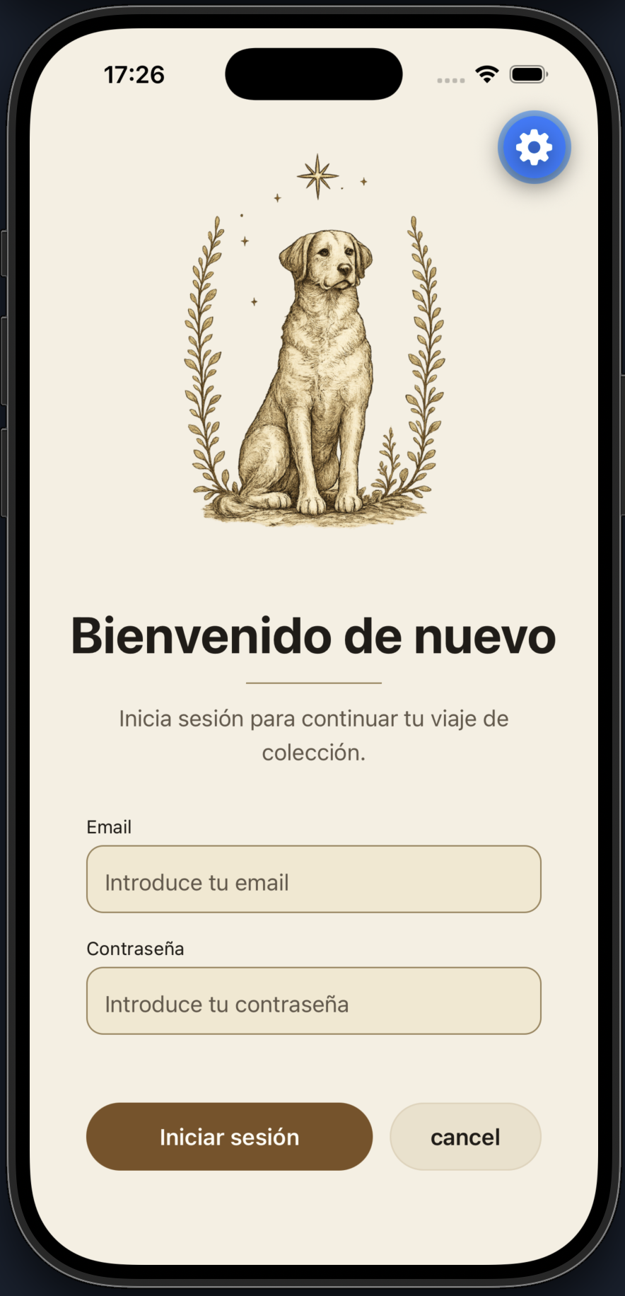 Collectum login screen